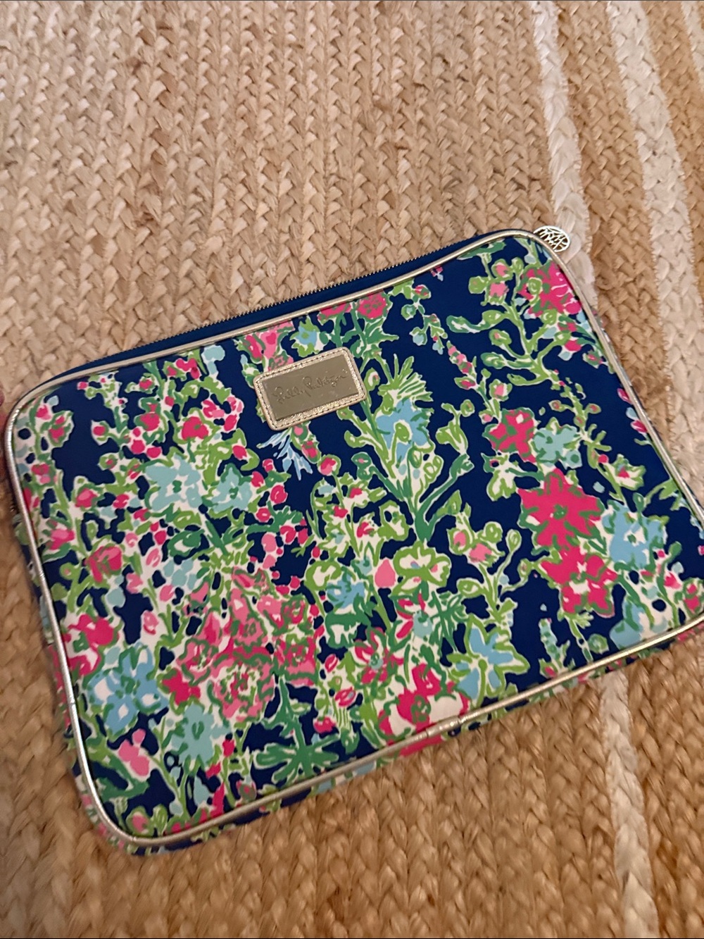 Lilly Pulitzer Navy Floral Tablet Sleeve with Pink & Green Accents
